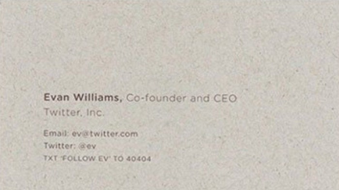 The business card of Twitter co-founder Evan Williams