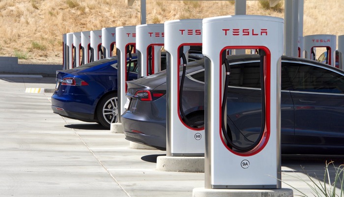 Tesla Super Charging station in Kettleman City off the 5 freeway.