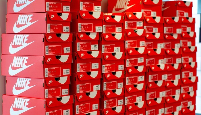 Nike shoe boxes in a store in Soest, Germany