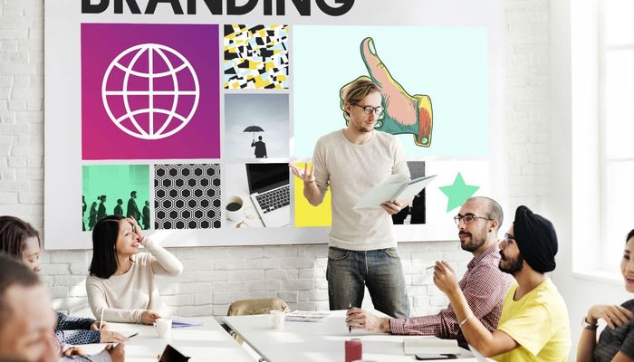 Marketing team building a brand strategy