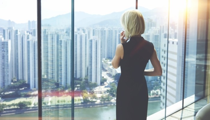 Business Woman Overlooking Skyline