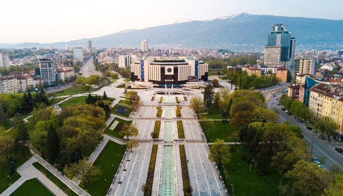Wide shot of Sofia, Bulgaria