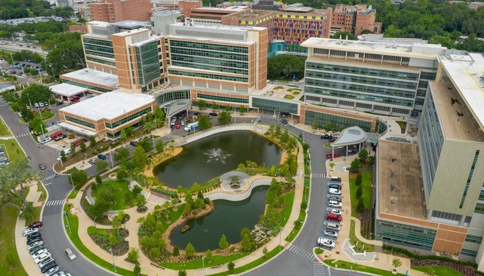 Drone shot of the University of Florida campus in Gainesville