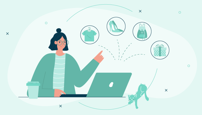 starting an online store step-by-step illustration with laptop and process icons